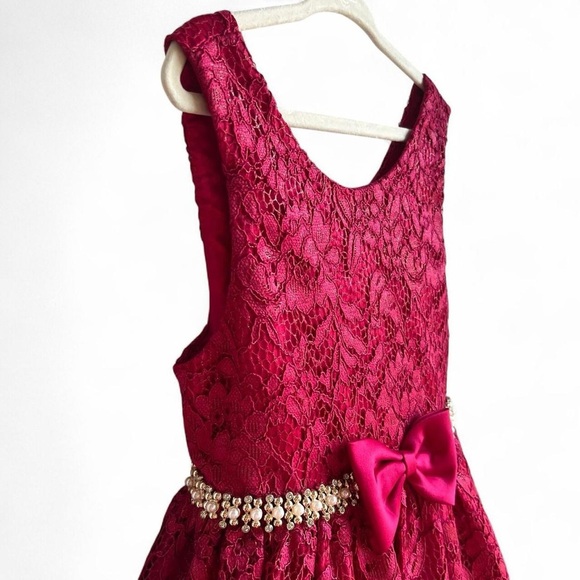 American Princess Red Lace Dress with Bow - Picture 3 of 8